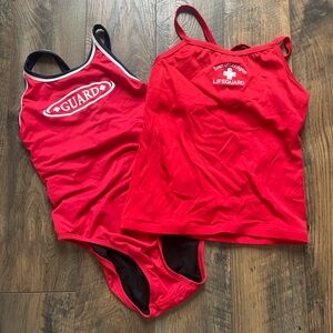 Red Lifeguard Swimsuit Set - One piece and tankini